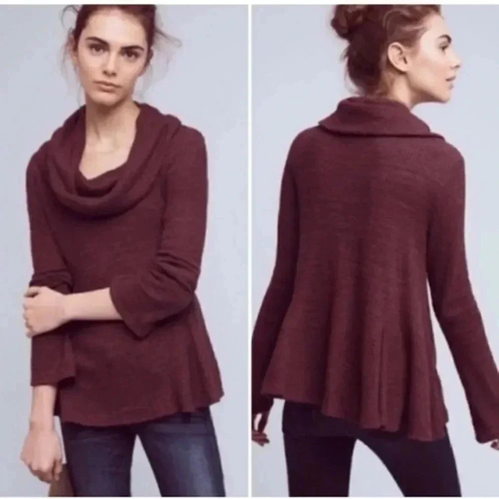 Anthropologie | Postmark Burgundy Waffle Thermal Cowl  Neck Top